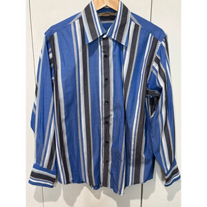 Men's AXIST Business Casual Button Down Shirt M Blue Gray Striped